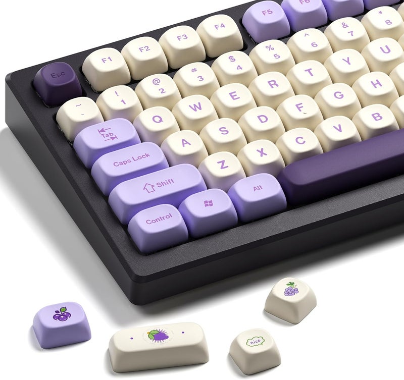 OHY XVX MOA Profile Purple Grape Theme PBT Dye-Sub Keycaps, Custom Keycap Set for Mechanical Keyboards (Compatible with Cherry MX Switches, Purple & White Design) - Image 1